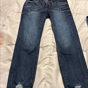 Buckle Women's Distressed Dark Blue Straight Leg Jeans